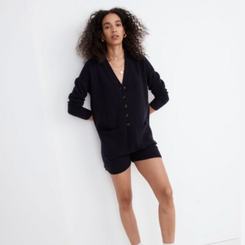 Madewell Navy Upcycled Cashmere Jumper/Romper in Navy button closure S Of $188
